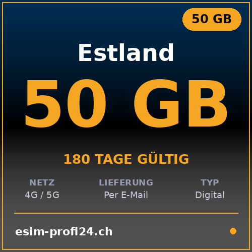 eSIM Estonia – 50 GB / 180 giorni — eSIM Datenpaket kaufen, sofort per E-Mail | eSIMProfi24