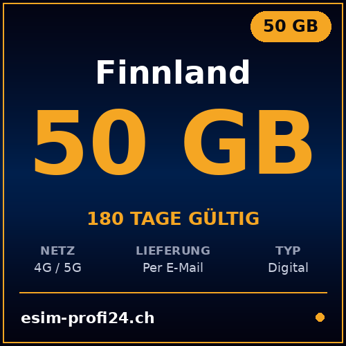 eSIM Finlandia – 50 GB / 180 giorni — eSIM Datenpaket kaufen, sofort per E-Mail | eSIMProfi24