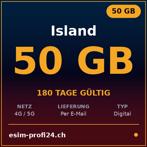 eSIM Islanda – 50 GB / 180 giorni — eSIM Datenpaket kaufen, sofort per E-Mail | eSIMProfi24