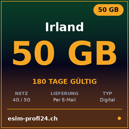 eSIM Irlanda – 50 GB / 180 giorni — eSIM Datenpaket kaufen, sofort per E-Mail | eSIMProfi24
