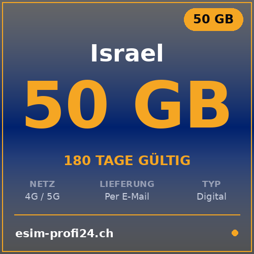 eSIM Israël – 50 Go / 180 jours — eSIM Datenpaket kaufen, sofort per E-Mail | eSIMProfi24