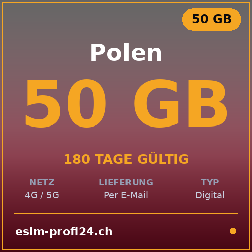 eSIM Pologne – 50 Go / 180 jours — eSIM Datenpaket kaufen, sofort per E-Mail | eSIMProfi24