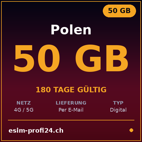 eSIM Polonia – 50 GB / 180 giorni — eSIM Datenpaket kaufen, sofort per E-Mail | eSIMProfi24