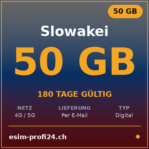 eSIM Slovacchia – 50 GB / 180 giorni — eSIM Datenpaket kaufen, sofort per E-Mail | eSIMProfi24