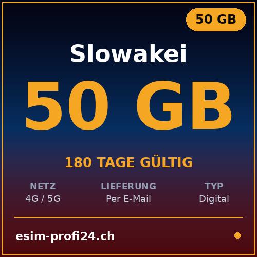 eSIM Slovacchia – 50 GB / 180 giorni — eSIM Datenpaket kaufen, sofort per E-Mail | eSIMProfi24
