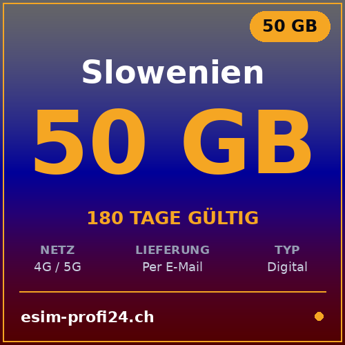 eSIM Slovénie – 50 Go / 180 jours — eSIM Datenpaket kaufen, sofort per E-Mail | eSIMProfi24