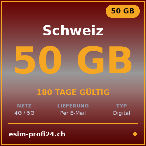 eSIM Suisse – 50 Go / 180 jours — eSIM Datenpaket kaufen, sofort per E-Mail | eSIMProfi24