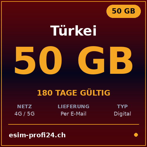 eSIM Turchia – 50 GB / 180 giorni — eSIM Datenpaket kaufen, sofort per E-Mail | eSIMProfi24