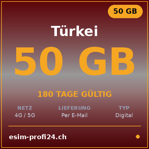 eSIM Turquie – 50 Go / 180 jours — eSIM Datenpaket kaufen, sofort per E-Mail | eSIMProfi24