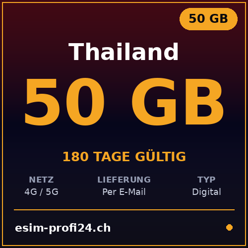 eSIM Thaïlande – 50 Go / 180 jours — eSIM Datenpaket kaufen, sofort per E-Mail | eSIMProfi24