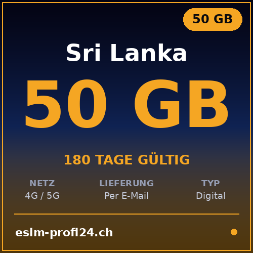 eSIM Sri Lanka – 50 GB / 180 Tage — eSIM Datenpaket kaufen, sofort per E-Mail | eSIMProfi24
