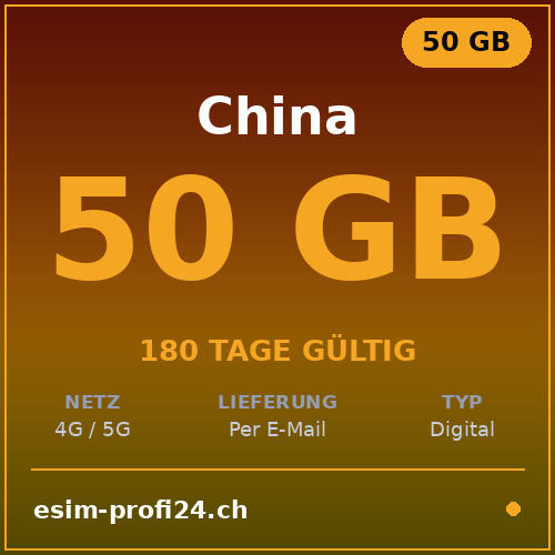eSIM Chine – 50 Go / 180 jours