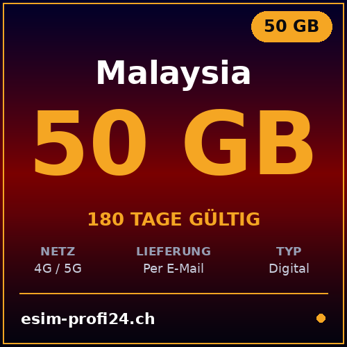 eSIM Malaysia – 50 GB / 180 giorni — eSIM Datenpaket kaufen, sofort per E-Mail | eSIMProfi24