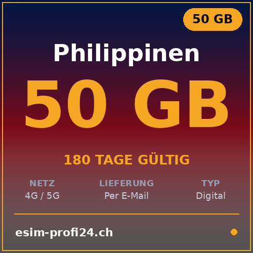 eSIM Filippine – 50 GB / 180 giorni — eSIM Datenpaket kaufen, sofort per E-Mail | eSIMProfi24