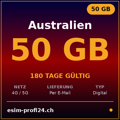 eSIM Australia – 50 GB / 180 giorni — eSIM Datenpaket kaufen, sofort per E-Mail | eSIMProfi24