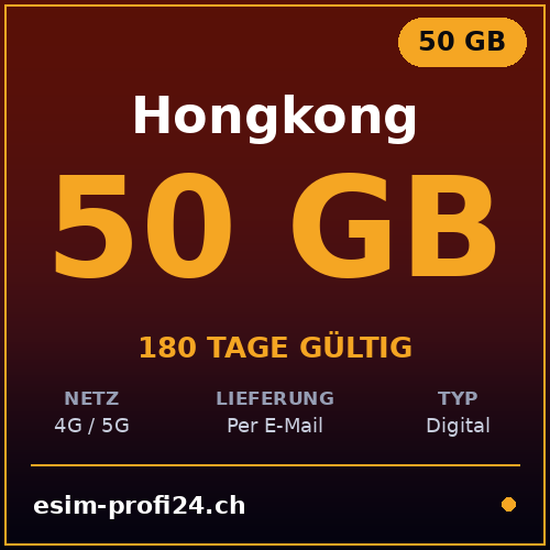 eSIM Hong Kong – 50 GB / 180 giorni — eSIM Datenpaket kaufen, sofort per E-Mail | eSIMProfi24