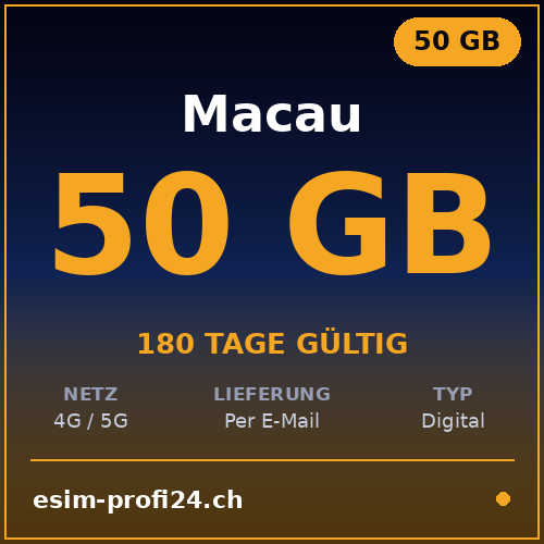 eSIM Macao – 50 Go / 180 jours — eSIM Datenpaket kaufen, sofort per E-Mail | eSIMProfi24