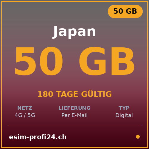 eSIM Giappone – 50 GB / 180 giorni — eSIM Datenpaket kaufen, sofort per E-Mail | eSIMProfi24