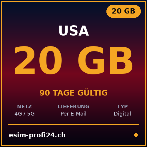eSIM États-Unis – 20 Go / 90 jours — eSIM Datenpaket kaufen, sofort per E-Mail | eSIMProfi24