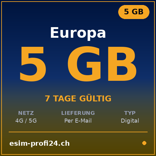 eSIM Europa – 5 GB / 7 giorni — eSIM Datenpaket kaufen, sofort per E-Mail | eSIMProfi24