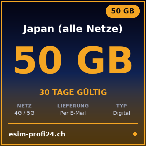 eSIM Giappone – 50 GB / 30 giorni — eSIM Datenpaket kaufen, sofort per E-Mail | eSIMProfi24