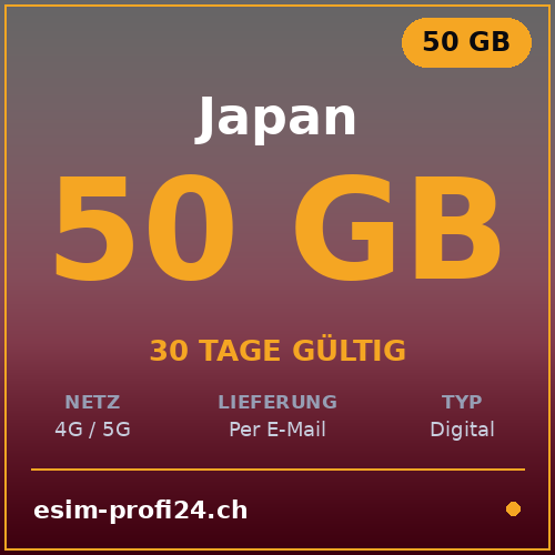 eSIM Giappone – 50 GB / 30 giorni — eSIM Datenpaket kaufen, sofort per E-Mail | eSIMProfi24