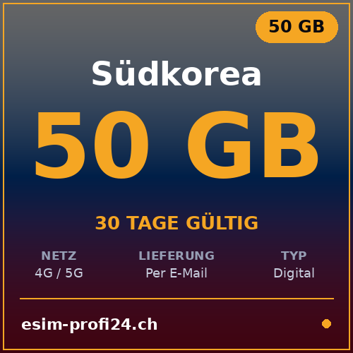 eSIM Corea del Sud – 50 GB / 30 giorni — eSIM Datenpaket kaufen, sofort per E-Mail | eSIMProfi24