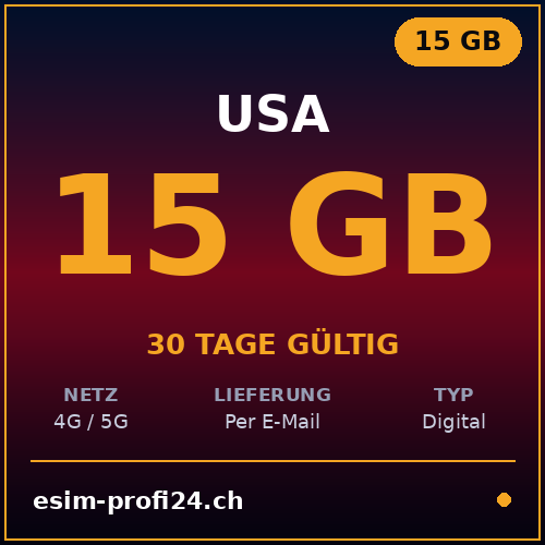 eSIM États-Unis – 15 Go / 30 jours — eSIM Datenpaket kaufen, sofort per E-Mail | eSIMProfi24