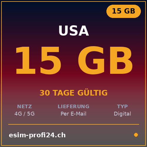 eSIM États-Unis – 15 Go / 30 jours — eSIM Datenpaket kaufen, sofort per E-Mail | eSIMProfi24