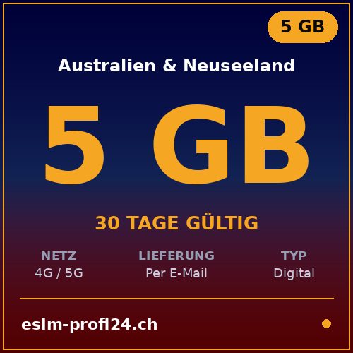 eSIM Australia e Nuova Zelanda – 5 GB / 30 giorni — eSIM Datenpaket kaufen, sofort per E-Mail | eSIMProfi24