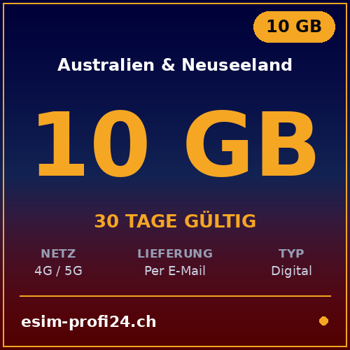 eSIM Australia e Nuova Zelanda – 10 GB / 30 giorni — eSIM Datenpaket kaufen, sofort per E-Mail | eSIMProfi24