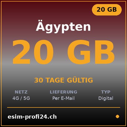 eSIM Egitto – 20 GB / 30 giorni — eSIM Datenpaket kaufen, sofort per E-Mail | eSIMProfi24