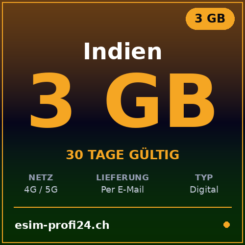 eSIM India – 3 GB / 30 giorni — eSIM Datenpaket kaufen, sofort per E-Mail | eSIMProfi24