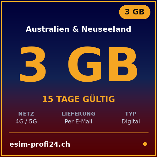 eSIM Australia e Nuova Zelanda – 3 GB / 15 giorni — eSIM Datenpaket kaufen, sofort per E-Mail | eSIMProfi24