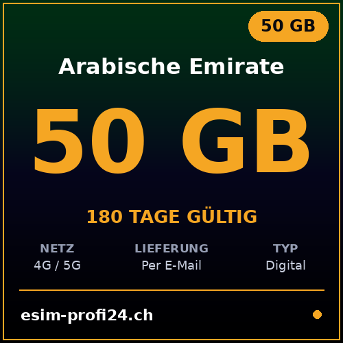 eSIM Emirati Arabi Uniti – 50 GB / 180 giorni — eSIM Datenpaket kaufen, sofort per E-Mail | eSIMProfi24