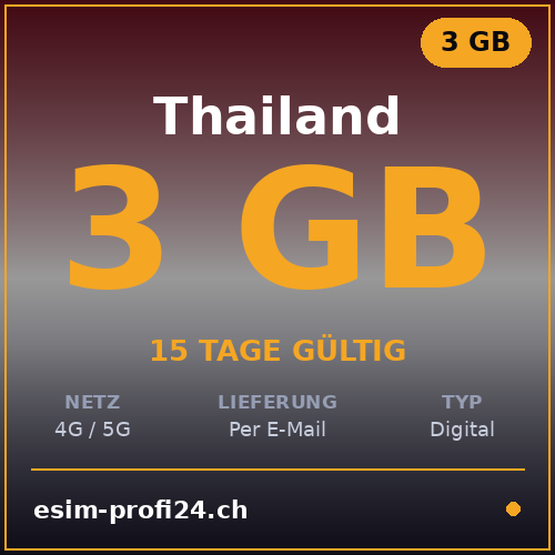 eSIM Thailandia – 3 GB / 15 giorni — eSIM Datenpaket kaufen, sofort per E-Mail | eSIMProfi24