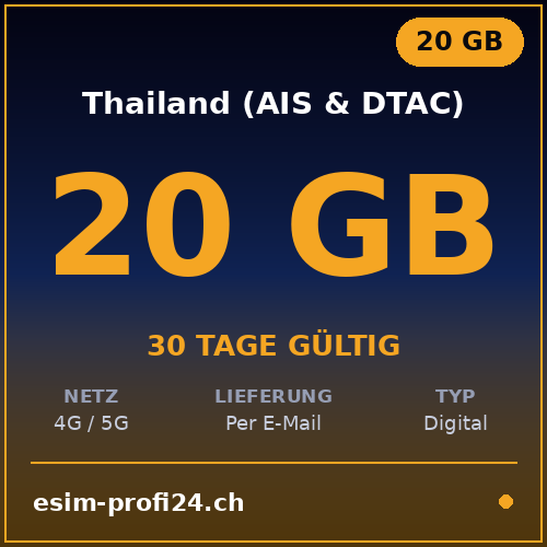 eSIM Thaïlande – 20 Go / 30 jours — eSIM Datenpaket kaufen, sofort per E-Mail | eSIMProfi24