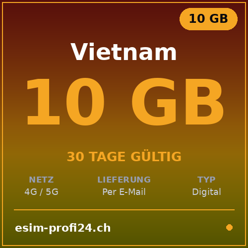 eSIM Vietnam – 10 GB / 30 giorni — eSIM Datenpaket kaufen, sofort per E-Mail | eSIMProfi24