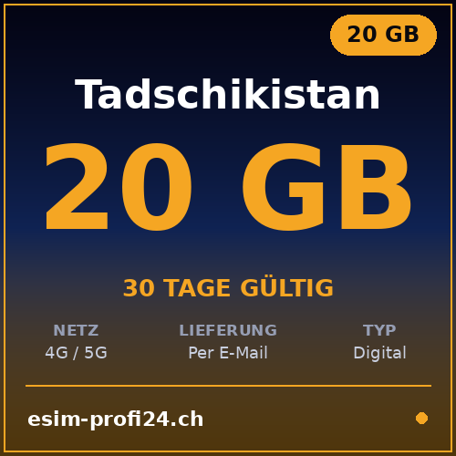 eSIM Tagikistan – 20 GB / 30 giorni