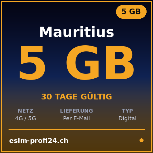 eSIM Mauritius – 5 GB / 30 giorni — eSIM Datenpaket kaufen, sofort per E-Mail | eSIMProfi24