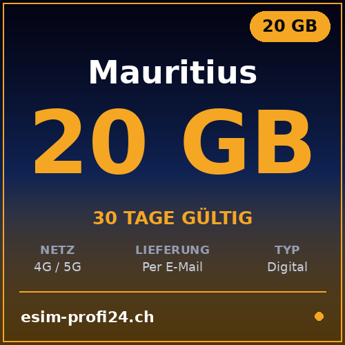 eSIM Maurice – 20 Go / 30 jours