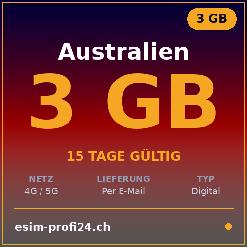 eSIM Australia – 3 GB / 15 giorni — eSIM Datenpaket kaufen, sofort per E-Mail | eSIMProfi24