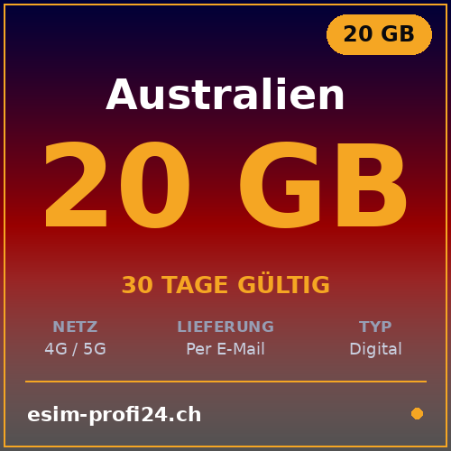 eSIM Australia – 20 GB / 30 giorni — eSIM Datenpaket kaufen, sofort per E-Mail | eSIMProfi24