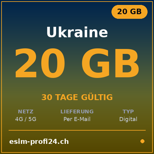 eSIM Ucraina – 20 GB / 30 giorni — eSIM Datenpaket kaufen, sofort per E-Mail | eSIMProfi24