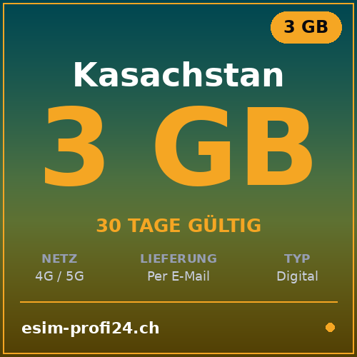 eSIM Kazakhstan – 3 Go / 30 jours — eSIM Datenpaket kaufen, sofort per E-Mail | eSIMProfi24