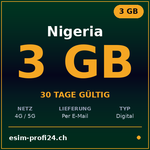 eSIM Nigeria – 3 GB / 30 giorni — eSIM Datenpaket kaufen, sofort per E-Mail | eSIMProfi24