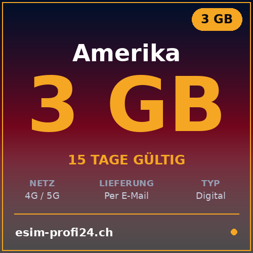 eSIM Amerika – 3 GB / 15 Tage — eSIM Datenpaket kaufen, sofort per E-Mail | eSIMProfi24