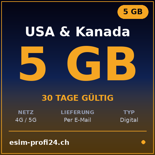 eSIM USA & Kanada – 5 GB / 30 Tage — eSIM Datenpaket kaufen, sofort per E-Mail | eSIMProfi24
