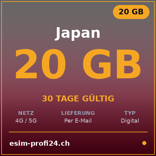 eSIM Giappone – 20 GB / 30 giorni — eSIM Datenpaket kaufen, sofort per E-Mail | eSIMProfi24