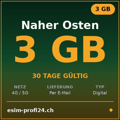 eSIM Medio Oriente – 3 GB / 30 giorni — eSIM Datenpaket kaufen, sofort per E-Mail | eSIMProfi24